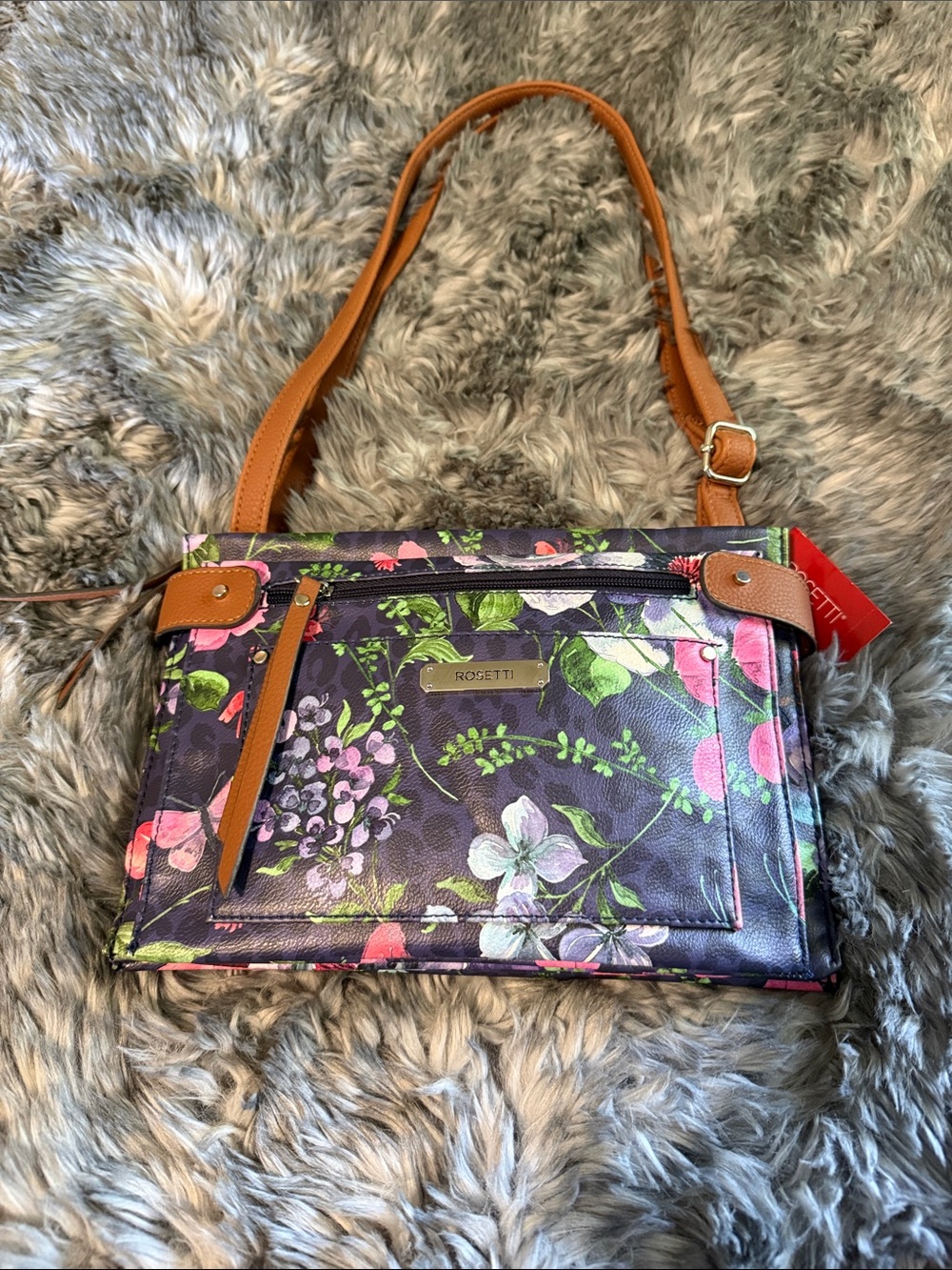 Rosetti  Floral Shoulder Bag with Tan Strap
